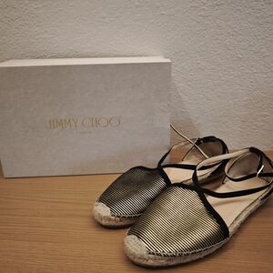 Jimmy Choo Gold and Black Espadrille Flats